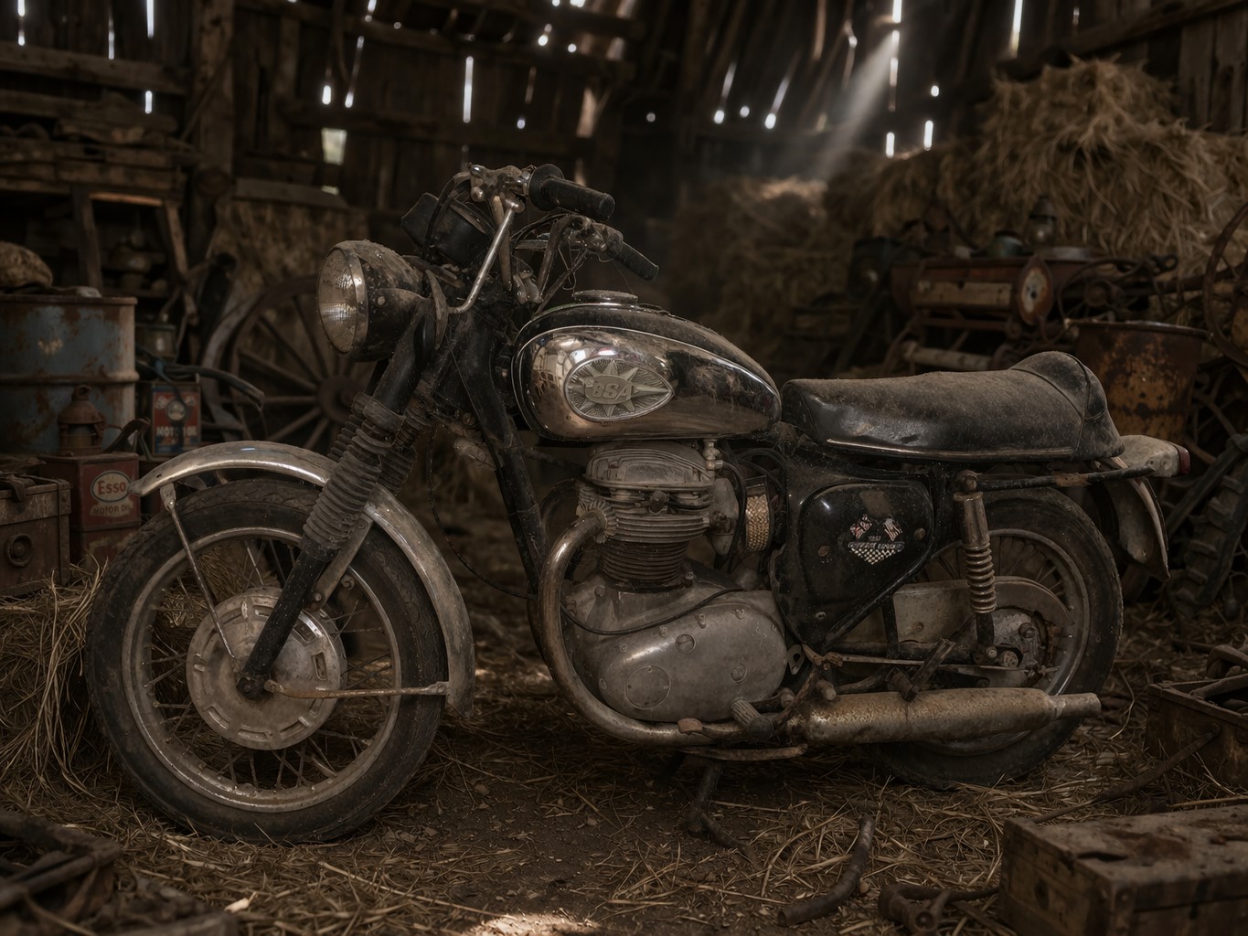 Vintage motorcycle in barn